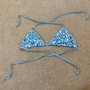 Blue Floral Triangle Bikini Top